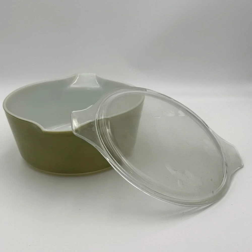 Vintage Pyrex 475-B 2.5 Qt Olive Green Round Casserole Dish with Lid Avocado